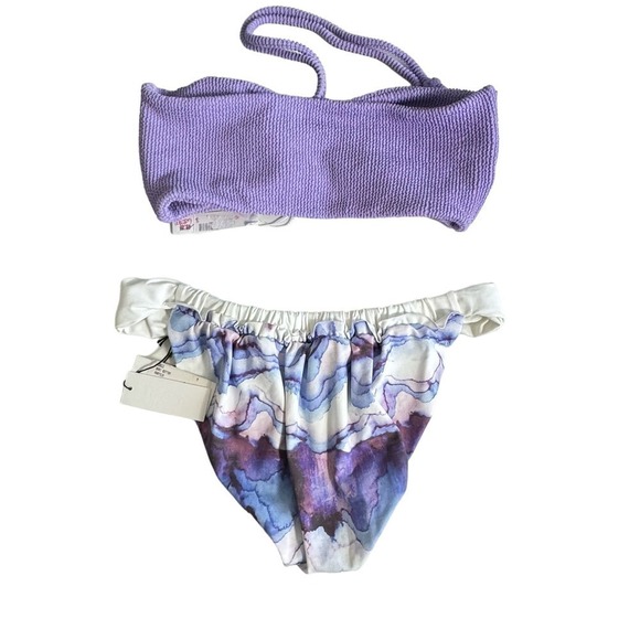 MARYSIA and CITRINE Bikini Top and Bottom Lavender Purple White Watercolor Sz M - Picture 2 of 6